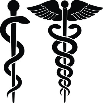 Caduceus and rod of asclepius medical symbols