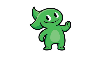Obraz premium Friendly Green Cartoon Character Waving Hello with a Cheerful Smile.