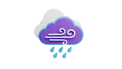 3D Icon of Windy Rain Cloud