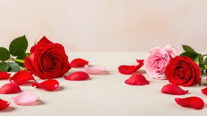 Two roses with scattered petals