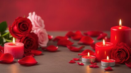 Romantic setting with candles and roses