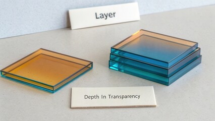 Colorful Transparent Layers Demonstrating Depth in Transparency on a Neutral Background