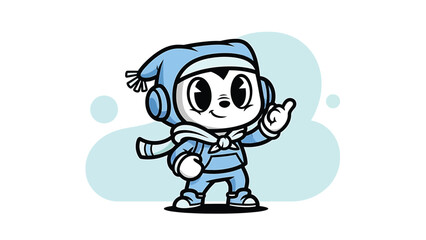 Cartoon Character Ready for Winter Adventure with Retro Style.