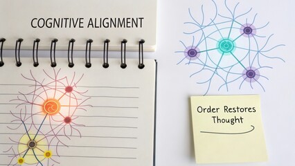Cognitive alignment concepts with colorful neural network illustrations and inspirational note on notebook background