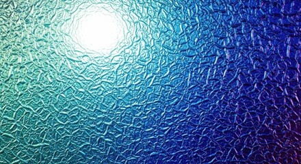 Abstract blue and cyan crumpled metallic texture background with strong gradient lighting effect.