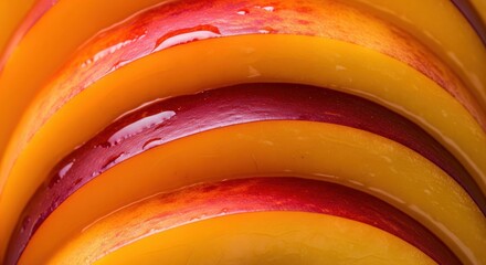 Extreme close-up of vibrant sliced nectarine layers creating a textured food background.