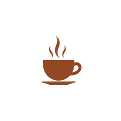 Obraz premium Stylized Brown Coffee Cup with Steam on Saucer Icon.