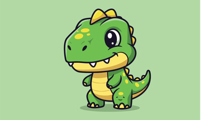 Obraz premium Cute Cartoon Tyrannosaurus Rex Character Illustration on Green Background.