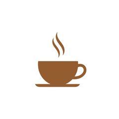 Stylized Brown Coffee Cup with Steam on White Background.