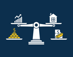 Balance Scale Showing Investment Options Like Gold and Real Estate.