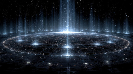 Glowing Sci-Fi Portal Room with Floating Particles