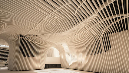 Futuristic Parametric Wooden Ceiling Architecture Background