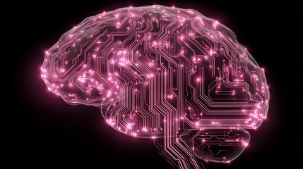 Artificial intelligence brain with glowing circuits