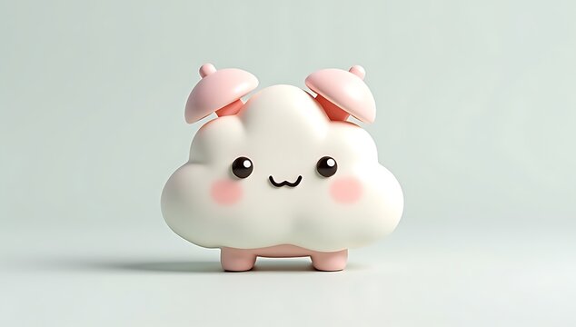 Cute premium clay-style illustration of a small smiling cloud-shaped alarm clock, soft pastel colors, smooth handmade clay texture, studio lighting, isolated on clean background, modern kawaii 