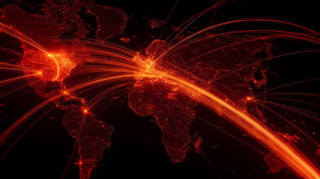 Global Data Network with Glowing Connections Map - Powered by Adobe