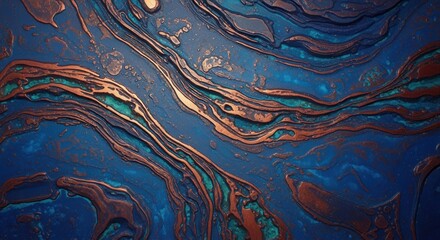 Blue and copper abstract liquid flow texture