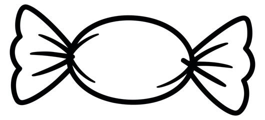 Hand drawn line art illustration of a wrapped candy depicting a sweet treat for confectionery design