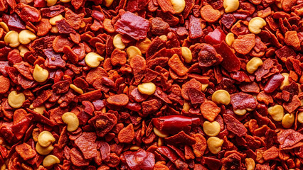 Macro Texture of Dried Red Chili Flakes and Seeds