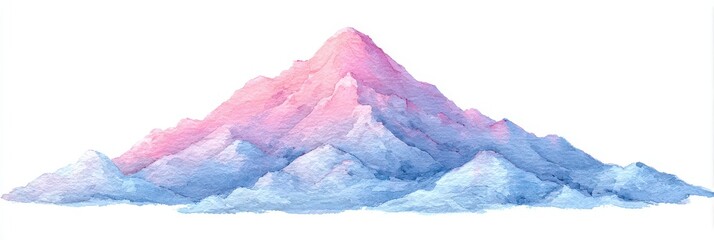 Abstract Pink and Blue Mountain Range Depicted with Cubes on White Background
