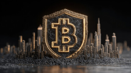 Bitcoin shield protecting digital financial architecture