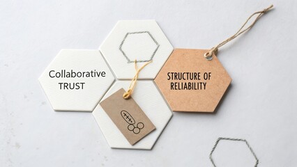 Collaborative Trust and Structure of Reliability Symbols on Hexagonal Tiles with String Tags on Light Background