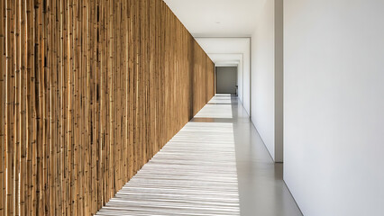 Modern Minimalist Hallway with Natural Bamboo Privacy Screen