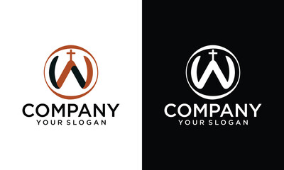 Creative initial w with church logo design vector