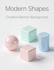Minimal Glossy 3D Shapes Background with Soft Shadows, Modern Creative Banner Visual for Digital Branding, Marketing Design, Social Media, and Professional Presentations