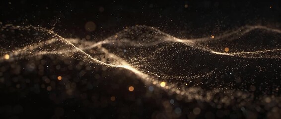 Abstract golden particle wave line dark background digital motion loop vdo elegant glitter flow luxury design shining sparkle energy light dynamic art fantasy magic dreamy depth field shimmer blur - Powered by Adobe