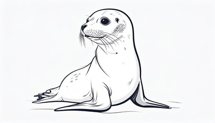 Detailed Line Art Illustration of a Harbor Seal on White Background.