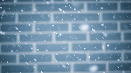 Snow Falling on Blue Brick Wall Background falling snow snowfall