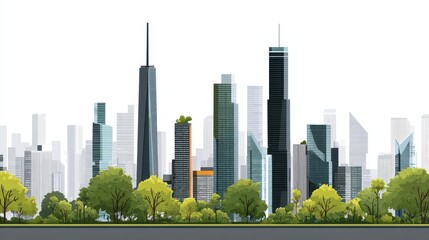 Pixelated Cityscape With Green Trees And Bright Sky