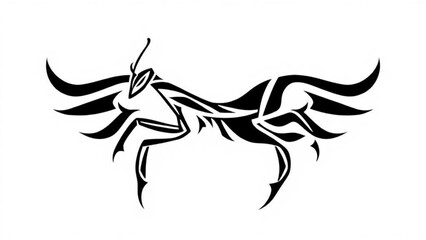 Black silhouette vector illustration of a wild tribal spider tattoo design featuring fantasy art style elements and a symbolic animal sign