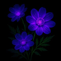 Beautiful macro of a violet dahlia flower blossom with vibrant petals isolated on a dark black background, showcasing the elegant natural beauty of a spring garden bloom