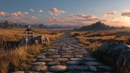 A paved road stretches into a sun-drenched vista