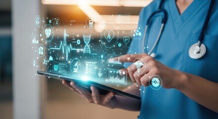 Healthcare technology abstract glowing digital interface