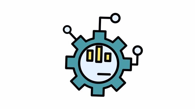 Data Analytics Gear Icon with Bar Chart and Connected Nodes; AI, Business Intelligence, Machine Learning, and System Processing Concept Vector Illu...