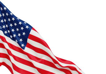 Obraz premium Vibrant american flag with crisp stripes and brilliant stars, gracefully draped on a transparent studio background with copy space, illuminated by even light, concept of national pride