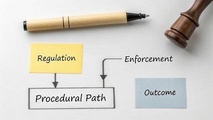 Flowchart Illustrating Regulation, Enforcement, Procedural Path, and Outcome in Legal Contexts and Governance