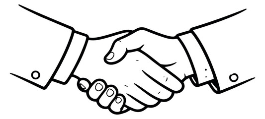 Hand drawn line art illustration of a handshake depicting agreement and partnership for business concepts