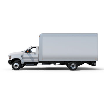 Side view midsize box truck isolated