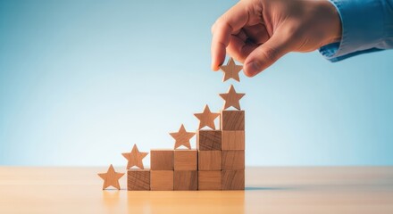 Hand adding star for excellent rating and success