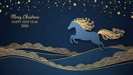 2026 Year of the Horse Festive Greeting with Golden Papercut Details