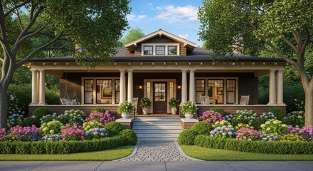 Beautiful Craftsman Home with Vibrant Flowering Garden