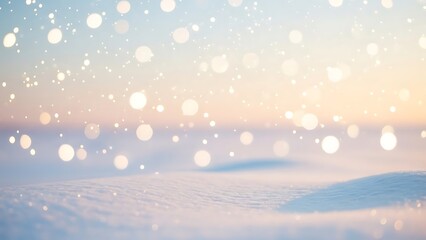 Snow falling on snowy landscape at sunset with bokeh lights snowfall winter
