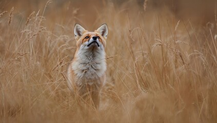 Fox captured outdoors in grassy field with focused expression showing animal awareness hunting instincts and natural wildlife setting