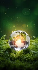 Crystal Earth glowing amidst lush green nature