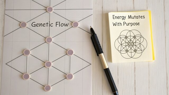 Genetic flow diagram illustrating energy dynamics and purpose-driven transformation in biological systems