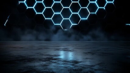Futuristic blue neon hexagon background abstract digital art - Powered by Adobe