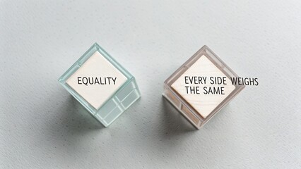 Conceptual Representation of Equality and Balance in Two Cube Shapes with Text Messaging on Each Side